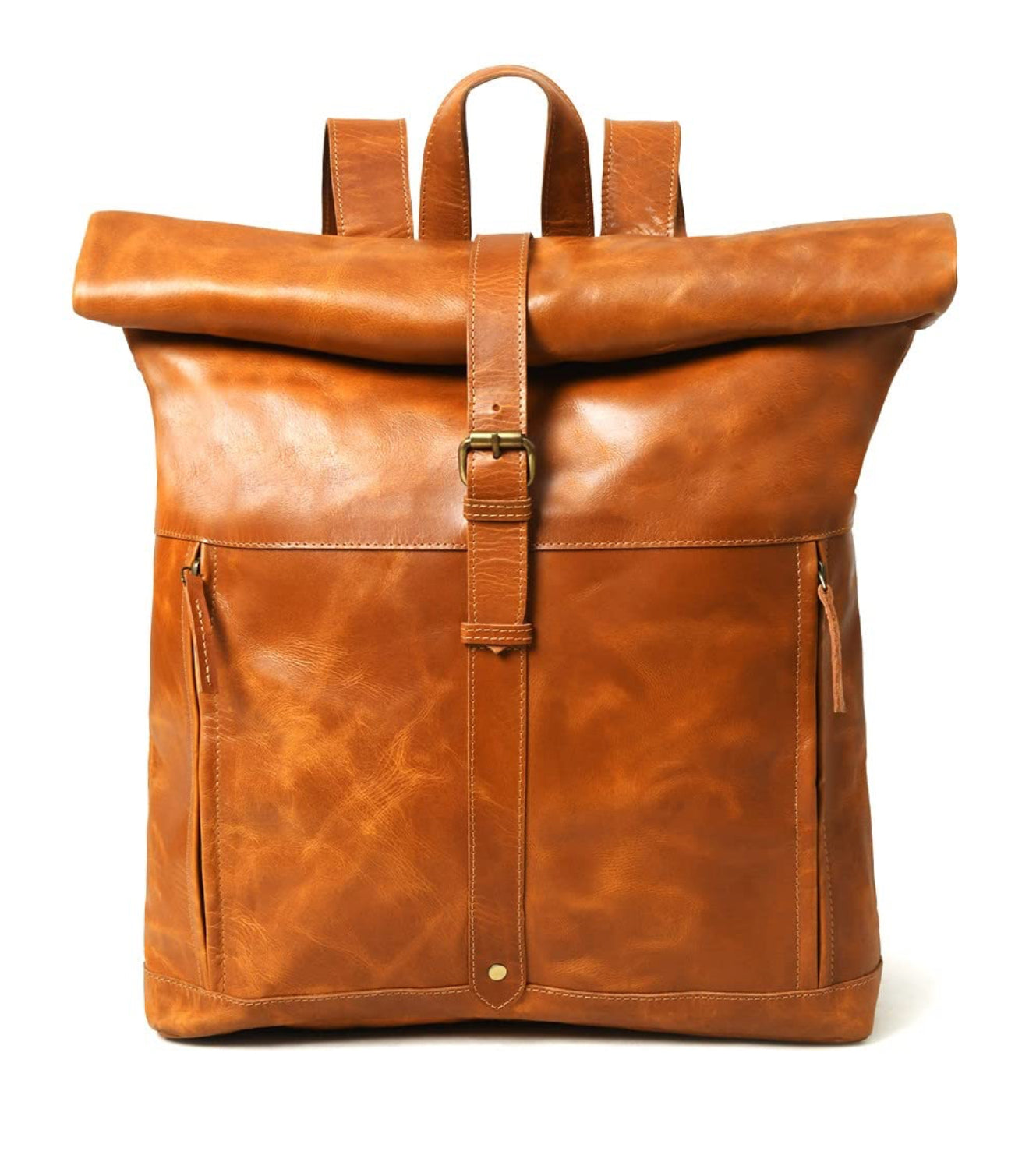 Leather Roll-Top Leather Backpack 16 inch